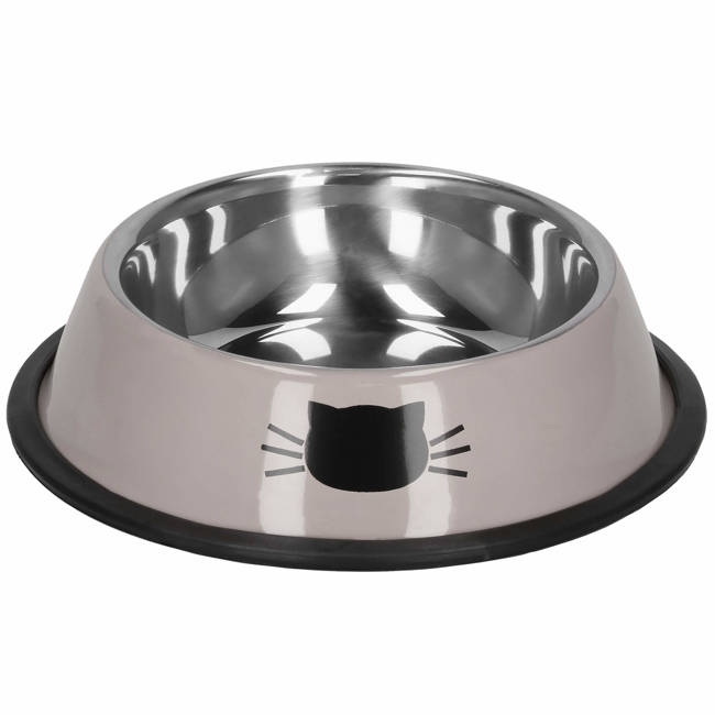 miska dla kota metalowa, antypoślizgowa na gumie beżowa