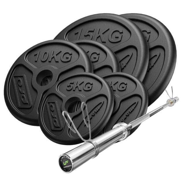 zestaw 75 kg | gryf olimpijski 180 cm + obciążenia olimpijskie 2x15kg, 2x10kg, 2x5kg - marbo sport