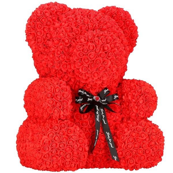 miś z płatków róż czerwony 70 cm rose bear z kokardką