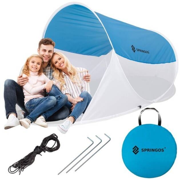 namiot plażowy 200x120 cm samorozkładający pop-up niebiesko-biały