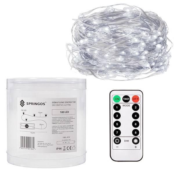 lampki choinkowe 50 led na baterie z pilotem druciki mikro biały zimny