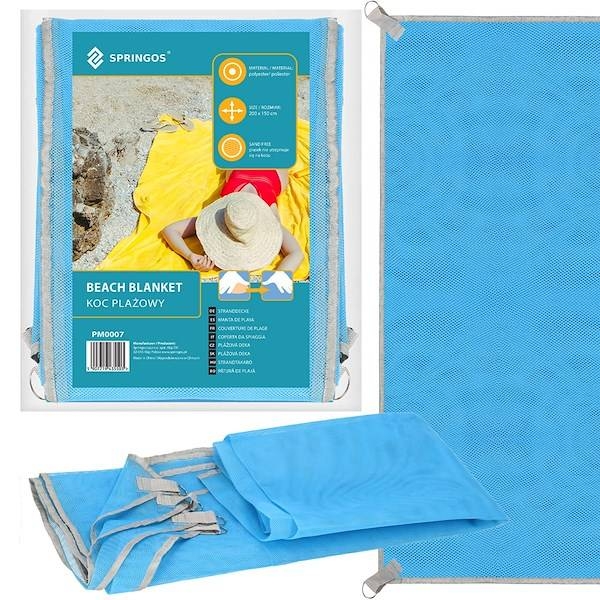 koc plażowy sand free 200x150 cm mata plażowa dwuwarstwowa niebieska