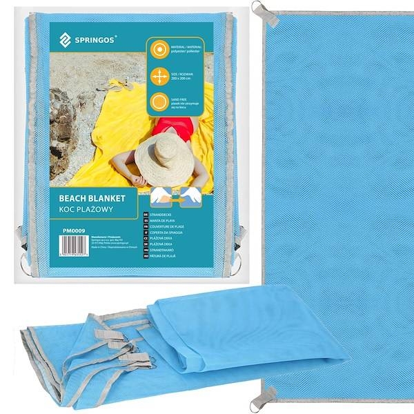 koc plażowy sand free 200x200 cm mata plażowa dwuwarstwowa niebieska