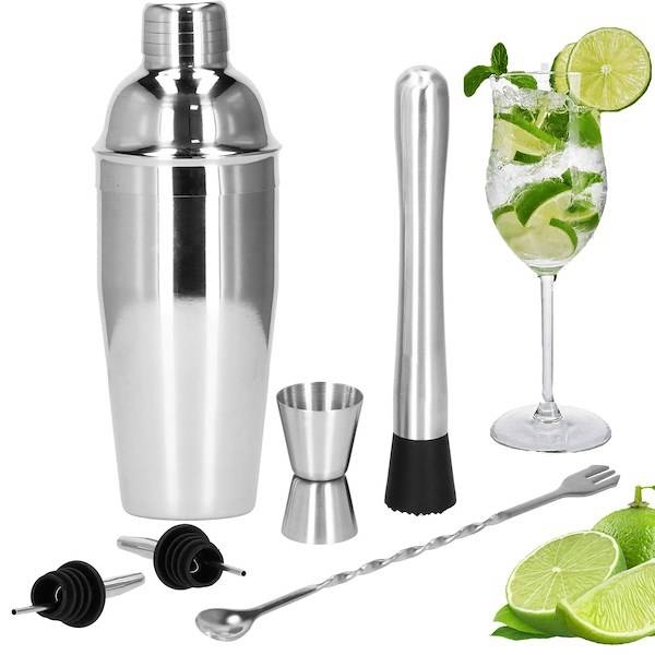 zestaw barmański 6 elementów shaker 550 ml stal nierdzewna srebrny