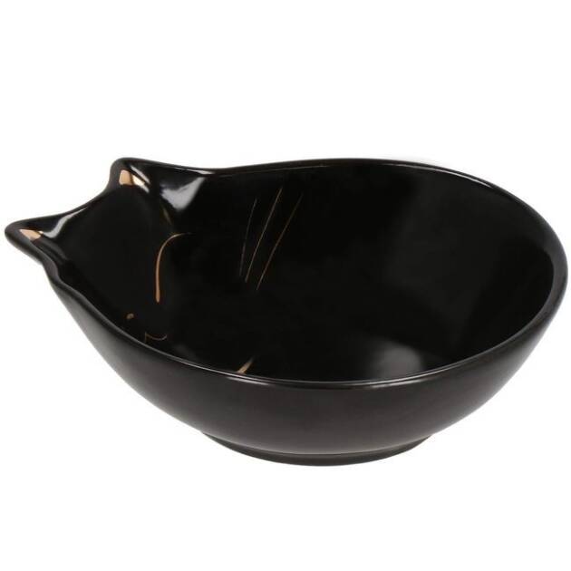 miska dla kota ceramiczna 15cm czarna, złota
