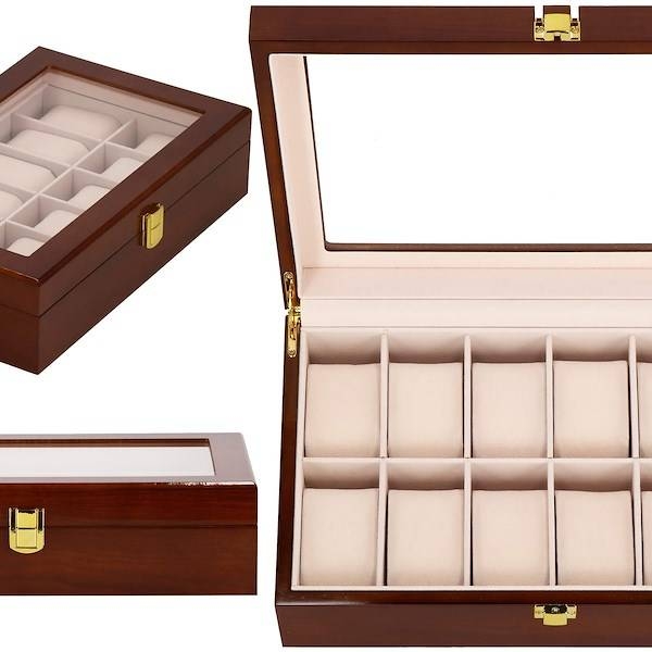 szkatułka na zegarki 31x20x8 cm brązowy organizer z 12 przegródkami