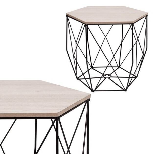 stolik kawowy loft 38,5cm kosz metalowy industrialny czarny, drewniany blat