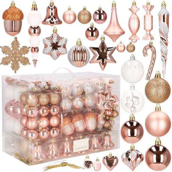 bombki choinkowe 152 szt. ozdoby świąteczne rose gold