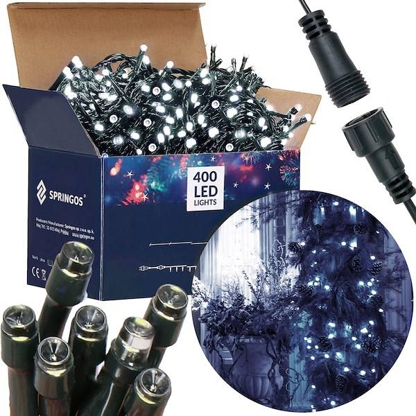 lampki choinkowe 400 led biały zimny 24m oświetlenie świąteczne ip44