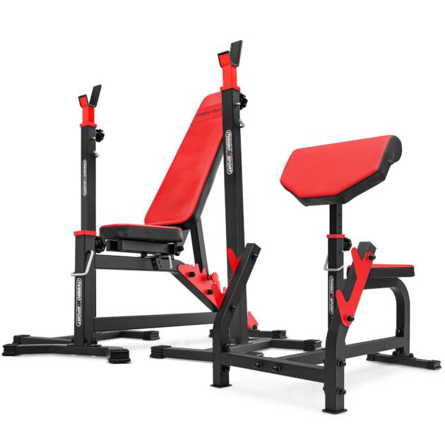 zestaw ms4 | ławka dwustronnie regulowana + stojaki pod sztangę + modlitewnik - marbo sport