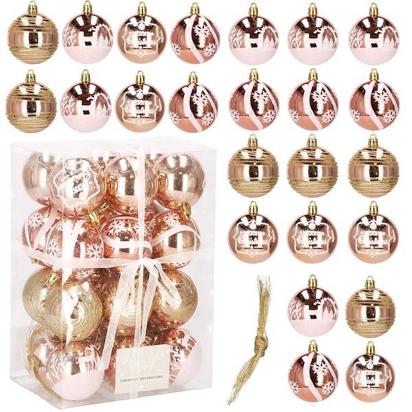 bombki choinkowe rose gold 24 szt. różowy 6cm zestaw choinkowy