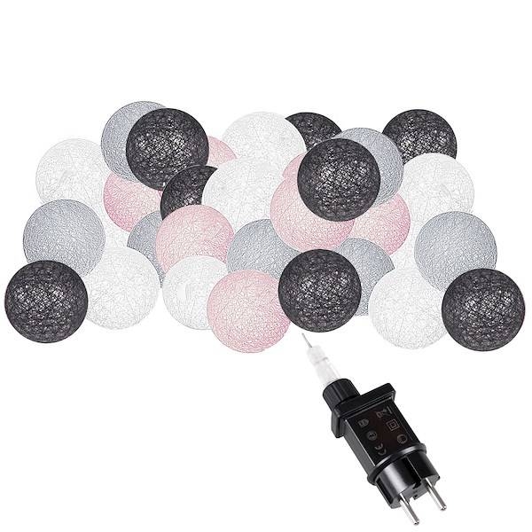 cotton balls 50 led lampki dekoracyjne, girlanda na prąd grafitowo-białe
