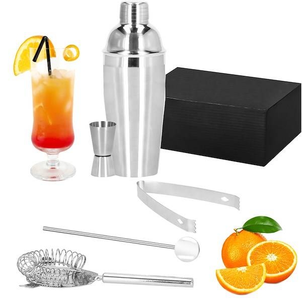 zestaw barmański 5 elementów shaker 750 ml i szczypcami do lodu srebrny