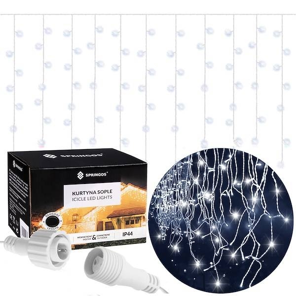 kurtyna świetlna 500 led girlanda, lampki wewnętrzno-zewnętrzne sople zimny biały z flash