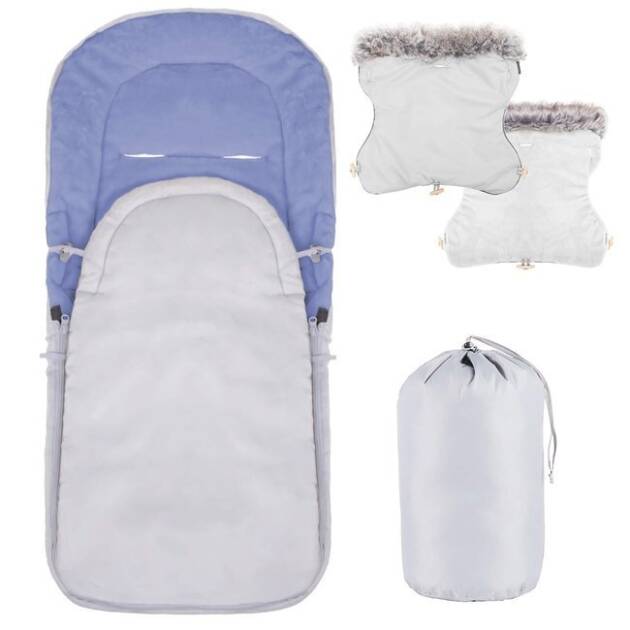 śpiworek do wózka 4w1, mufka, śpiwór do sanek, gondoli z torbą 90 cm szaro-niebieski
