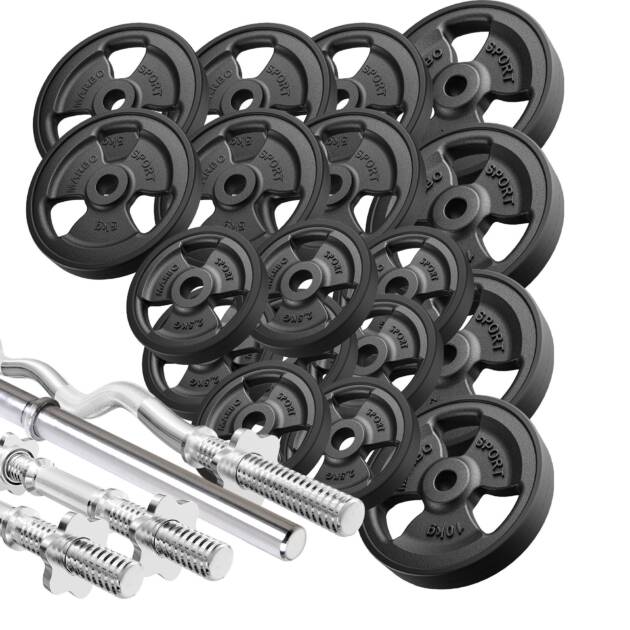 zestaw gryfów i obciążeń gumowanych 113 kg - marbo sport