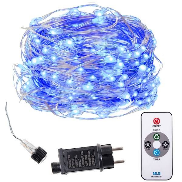 lampki choinkowe z pilotem 300 led druciki na prąd niebieski