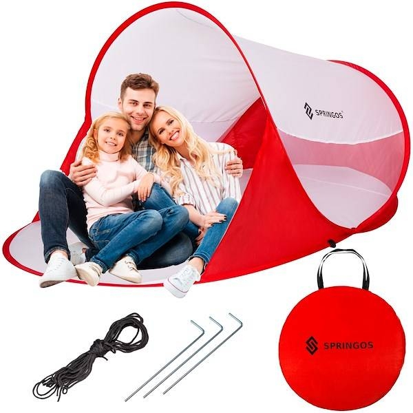 namiot plażowy 200x120 cm samorozkładający pop-up czerwono-biały
